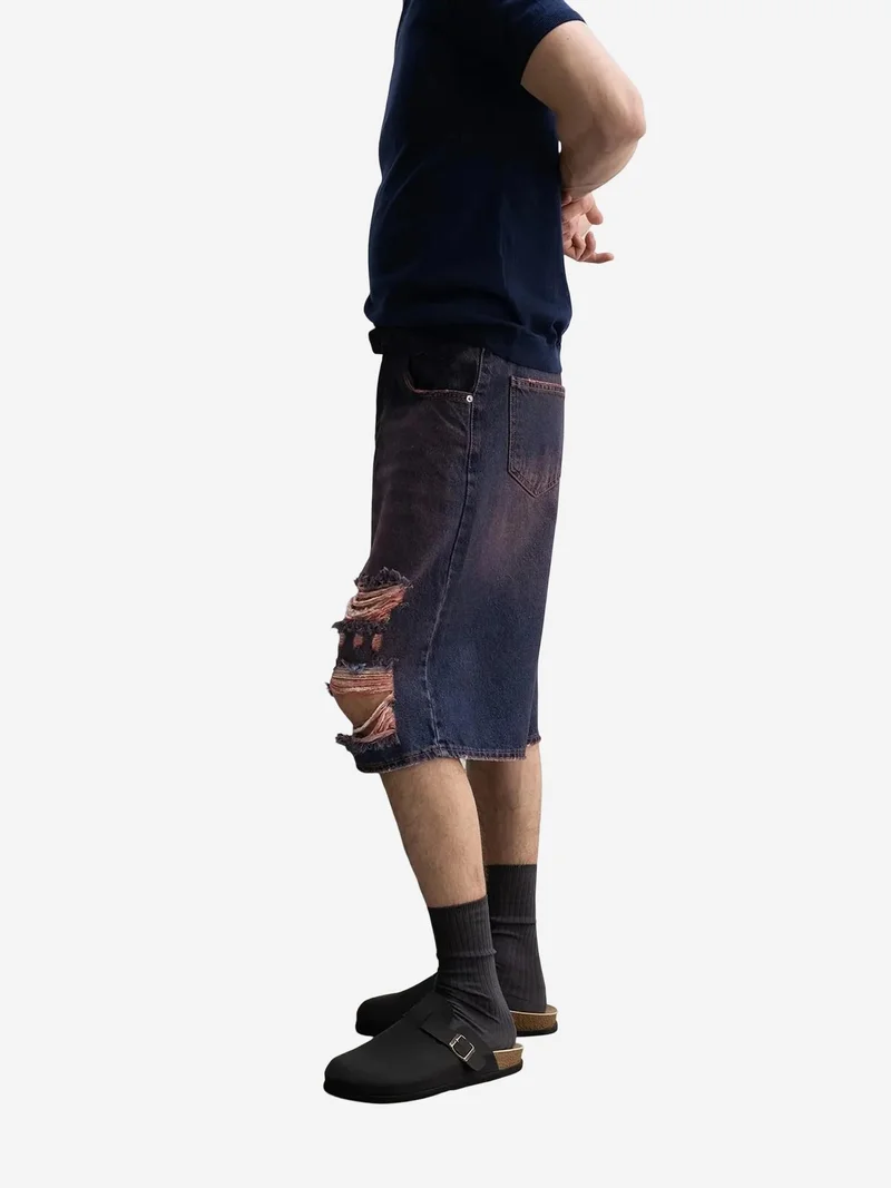 جيستو GIESTO Destroyed Denim Capri Shorts